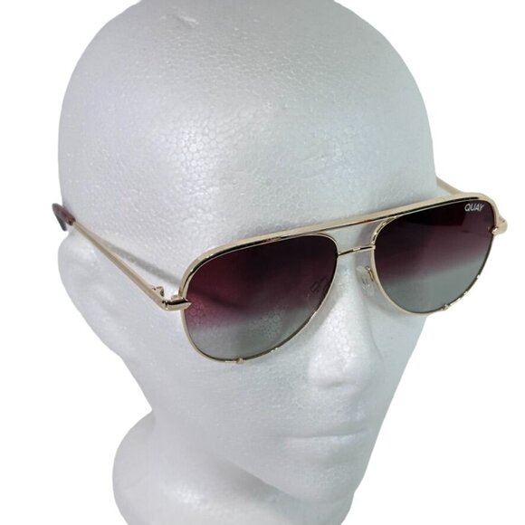 Quay HIGH KEY MICRO Sunglasses Womens Gold Frame Purple Gradient Lens Aviator - Picture 1 of 14